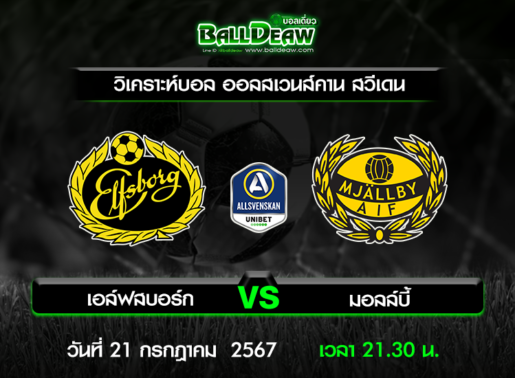 วิเคราะห์บอล ออลสเวนส์คาน สวีเดน : เอล์ฟสบอร์ก -vs- มอลล์บี้ ( 21 ก.ค. 67 )