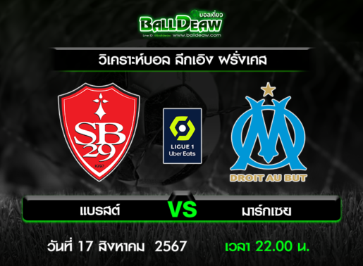 วิเคราะห์บอล ลีกเอิง ฝรั่งเศส : แบรสต์ -vs- มาร์กเซย ( 17 ส.ค. 67 )