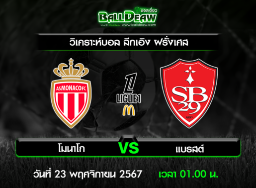 วิเคราะห์บอล ลีกเอิง ฝรั่งเศส : โมนาโก -vs- แบรสต์ ( 22 พ.ย. 67 )