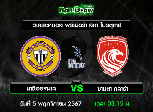 วิเคราะห์บอล พรีเมียร่า ลีกา โปรตุเกส : นาซิอองนาล -vs- ซานตา คลาร่า ( 4 พ.ย. 67 )