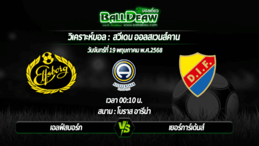 วิเคราะห์บอล สวีเดน : เอลฟ์สบอร์ก -vs- เยอร์การ์เด้นส์ ( 19 พ.ค. 68 )