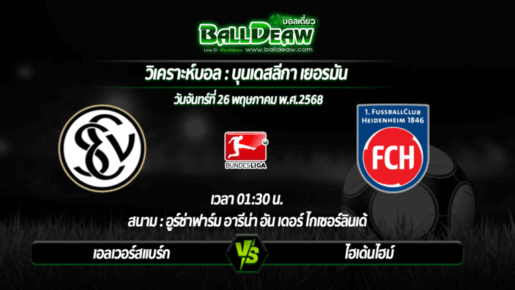 วิเคราะห์บอล บุนเดสลีกา เยอรมัน : เอลเวอร์สแบร์ก -vs- ไฮเด้นไฮม์ ( 26 พ.ค. 68 )