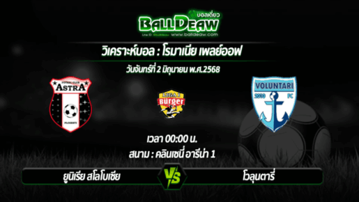 วิเคราะห์บอล โรมาเนีย เพลย์ออฟ 1/2 : ยูนิเรีย สโลโบเซีย -vs- โวลุนตารี่ ( 02 มิ.ย. 68 )