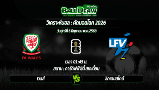วิเคราะห์บอล คัดบอลโลก 2026 : เวลส์ -vs- ลิกเตนสไตน์ ( 06 มิ.ย. 68 )