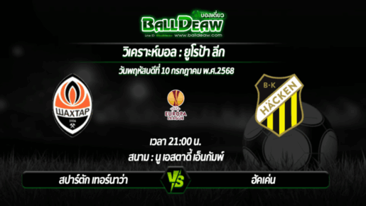 วิเคราะห์บอล ยูโรป้า ลีก : สปาร์ตัก เทอร์นาว่า -vs- ฮัคเค่น ( 10 ก.ค. 68 )