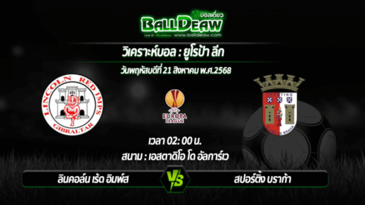 วิเคราะห์บอล ยูโรป้า ลีก : ลินคอล์น เร้ด อิมพ์ส -vs- สปอร์ติ้ง บราก้า ( 21 ส.ค. 68 )