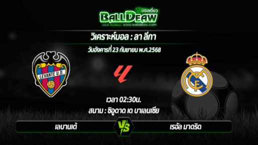 วิเคราะห์บอล ลา ลีกา : เลบานเต้ -vs- เรอัล มาดริด ( 23 ก.ย. 68 )