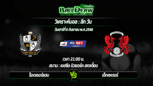 วิเคราะห์บอล ลีก วัน : พอร์ทเวล -vs- เลย์ตัน โอเรี้ยนต์ ( 06 ก.ย. 68 )