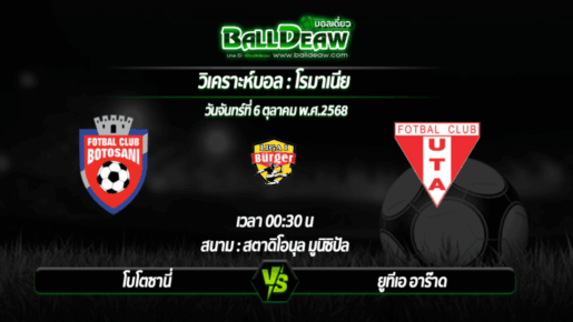 วิเคราะห์บอล โรมาเนีย : โบโตซานี่ -vs- ยูทีเอ อาร๊าด ( 06 ต.ค. 68 )